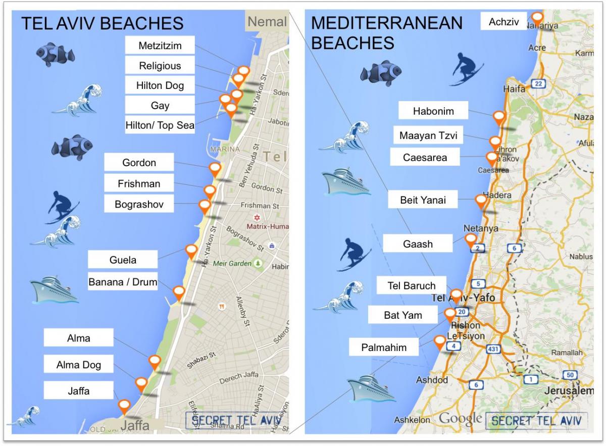 karta plaže u Tel Avivu